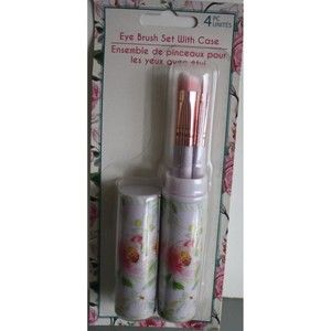 3/$15 Eye Brush Set with Case Purple With Pink Flowers 4 Eye Brushes Cosmetics